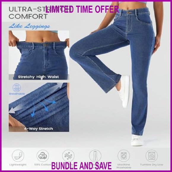 High Waisted Bootcut Jeans, Soft Stretch Fabric, Straight Leg Fit - Picture 5 of 8